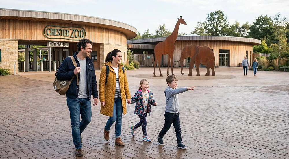 Family arriving at Chester Zoo from Birmingham by taxi